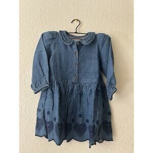 Mini Boden Pretty Shirt Dress Vintage Denim With Heart Size 3-4Y